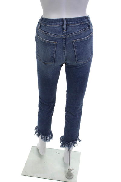 Frame Denim Womens Cropped Skinny Jeans Dark Blue Mid Rise Button Size 25