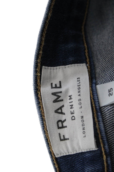 Frame Denim Womens Cropped Skinny Jeans Dark Blue Mid Rise Button Size 25