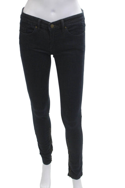 Designer Women Skinny Ankle Jeans Dark Blue Low Rise Button Fly Size 26