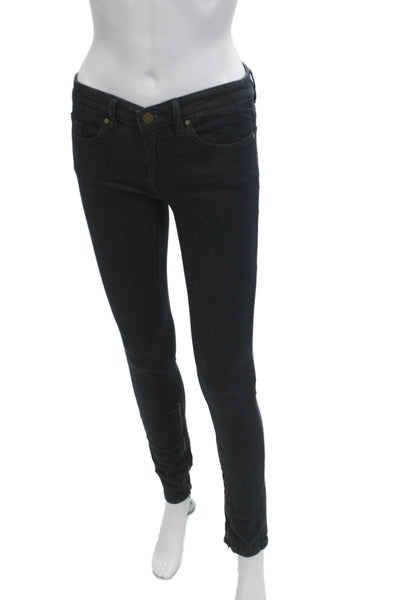 Designer Women Skinny Ankle Jeans Dark Blue Low Rise Button Fly Size 26