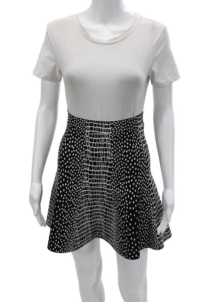 BCBG Max Azria Women A-Line Skater Black Geometric Rayon Short Skirt Size S