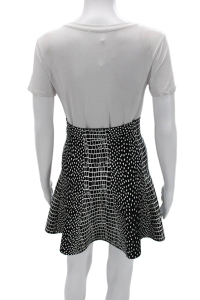 BCBG Max Azria Women A-Line Skater Black Geometric Rayon Short Skirt Size S