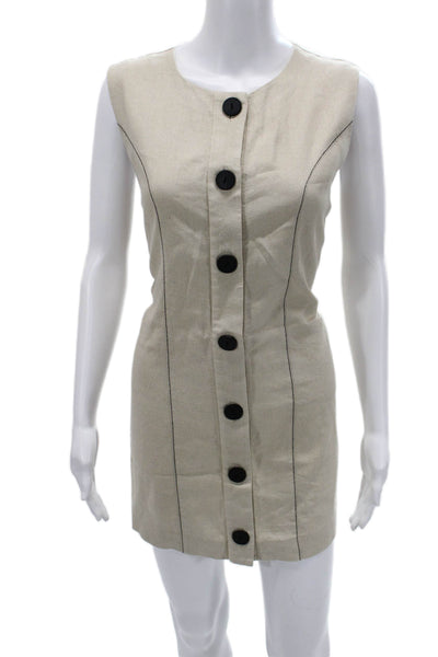 Zara Women Shift Shirt Dress Beige Linen Viscose Sleeveless Button Size M