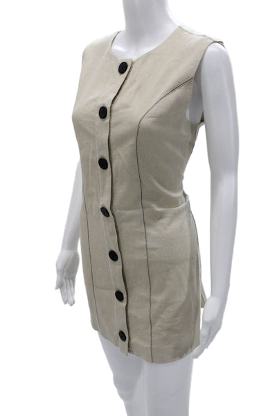 Zara Women Shift Shirt Dress Beige Linen Viscose Sleeveless Button Size M