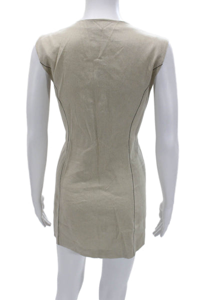 Zara Women Shift Shirt Dress Beige Linen Viscose Sleeveless Button Size M