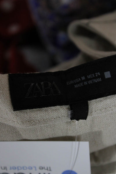 Zara Women Shift Shirt Dress Beige Linen Viscose Sleeveless Button Size M