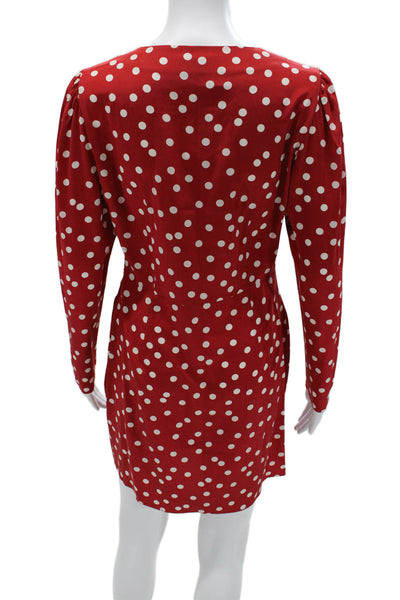 Intermix Women Red Polka Dot Wrap Mini Dress Long Sleeve V-Neck Silk Size 6
