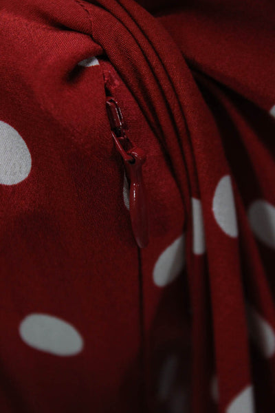 Intermix Women Red Polka Dot Wrap Mini Dress Long Sleeve V-Neck Silk Size 6