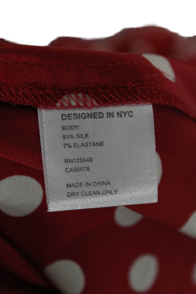 Intermix Women Red Polka Dot Wrap Mini Dress Long Sleeve V-Neck Silk Size 6
