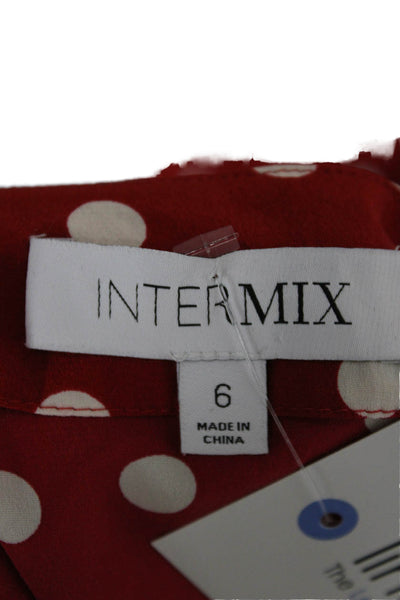Intermix Women Red Polka Dot Wrap Mini Dress Long Sleeve V-Neck Silk Size 6