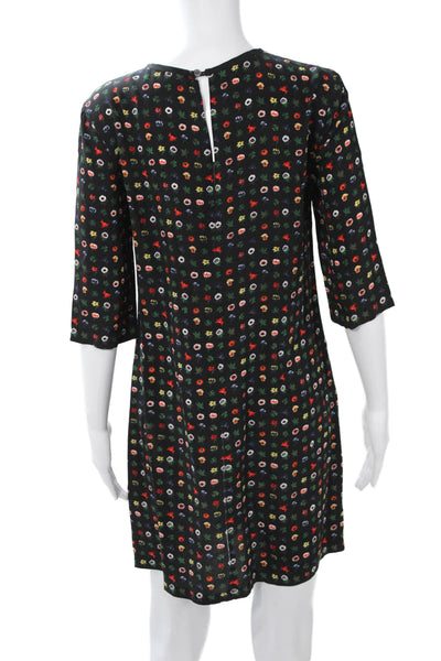 Equipment Femme Women Black Floral Shift Dress 3/4 Sleeve Knee Length Size XS