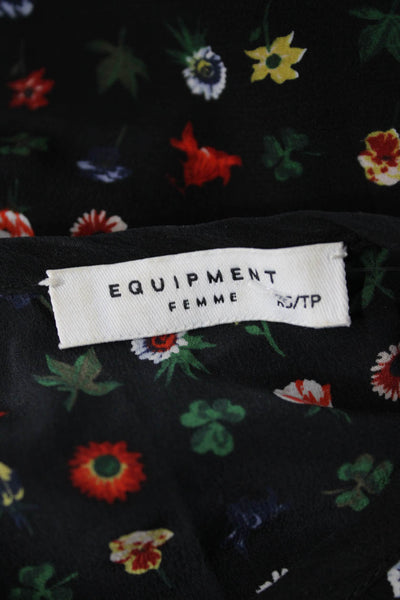Equipment Femme Women Black Floral Shift Dress 3/4 Sleeve Knee Length Size XS