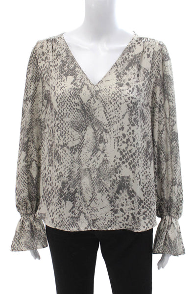 Aqua Womens Beige Snake Print V-Neck Long Sleeve Blouse Size S