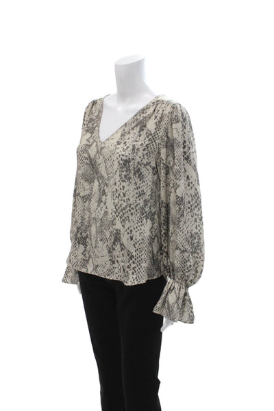 Aqua Womens Beige Snake Print V-Neck Long Sleeve Blouse Size S