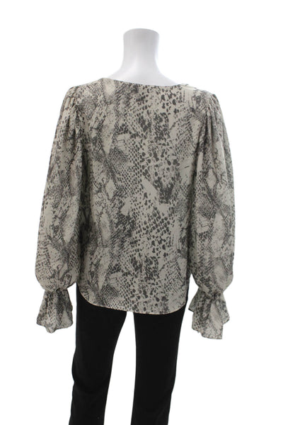 Aqua Womens Beige Snake Print V-Neck Long Sleeve Blouse Size S