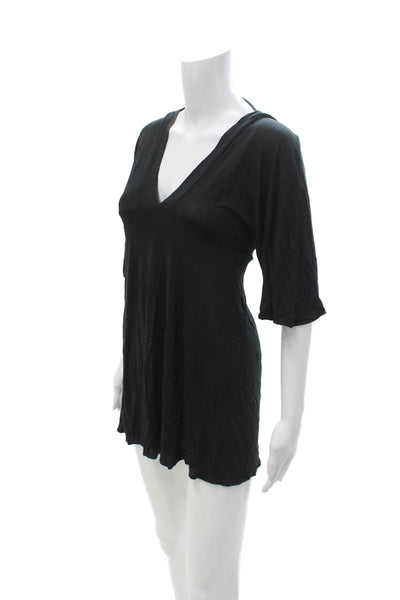 Trina Turk Women Black Shift Dress V-Neck 3/4 Sleeve Short Petite Size XS