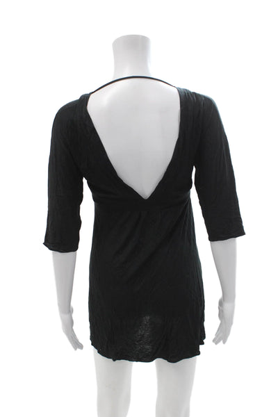 Trina Turk Women Black Shift Dress V-Neck 3/4 Sleeve Short Petite Size XS