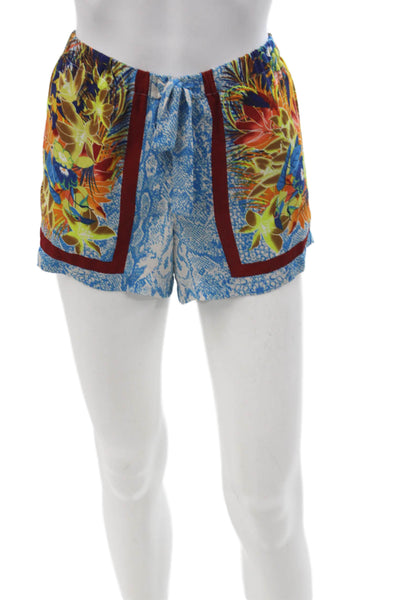 BCBGMAXAZRIA Unisex Floral Beach Drawstring Shorts Blue 100% Polyester Size 2XS