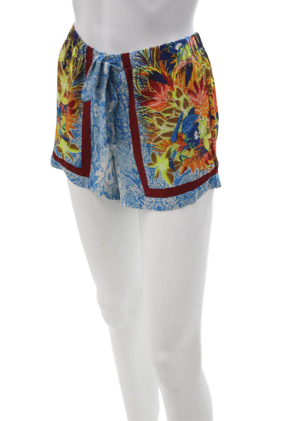 BCBGMAXAZRIA Unisex Floral Beach Drawstring Shorts Blue 100% Polyester Size 2XS
