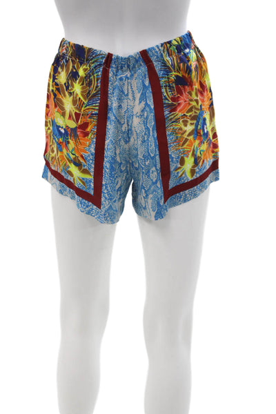 BCBGMAXAZRIA Unisex Floral Beach Drawstring Shorts Blue 100% Polyester Size 2XS