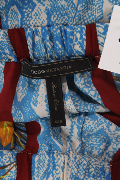 BCBGMAXAZRIA Unisex Floral Beach Drawstring Shorts Blue 100% Polyester Size 2XS
