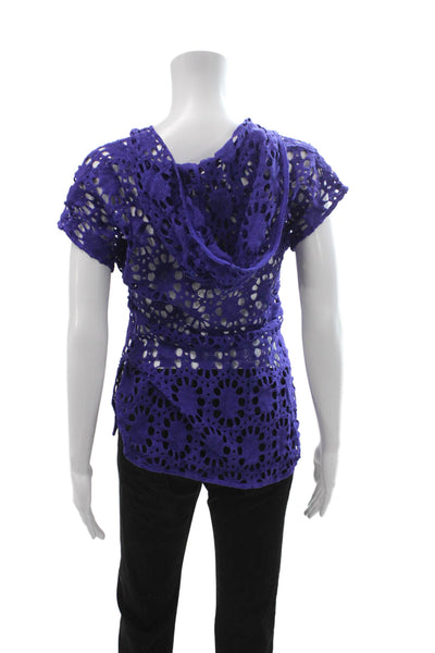 Trina Turk Women Purple Bohemian V-Neck Short Sleeve Cotton Top Size PP