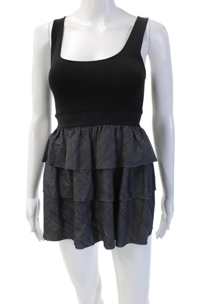 Theory Women Mini Tank Dress Black Square Neck Cotton Size S