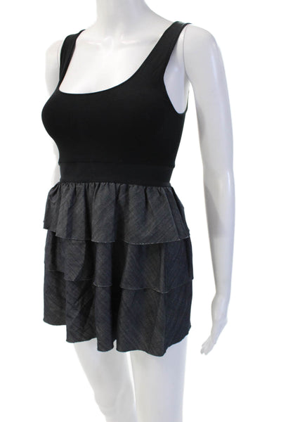 Theory Women Mini Tank Dress Black Square Neck Cotton Size S