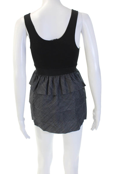 Theory Women Mini Tank Dress Black Square Neck Cotton Size S
