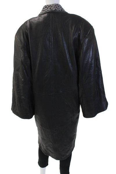 Marc Buchanan Women Black Leather Animal Print Overcoat Long Sleeve Size 10