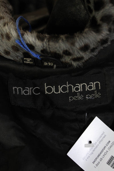 Marc Buchanan Women Black Leather Animal Print Overcoat Long Sleeve Size 10
