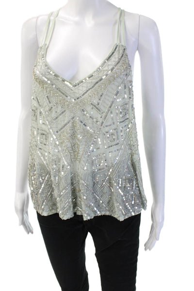 Parker Women Camisole Spaghetti Strap V-Neck Gray Geometric Boho Size XS