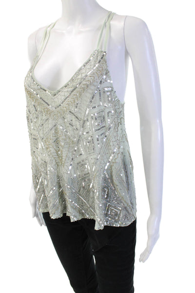 Parker Women Camisole Spaghetti Strap V-Neck Gray Geometric Boho Size XS