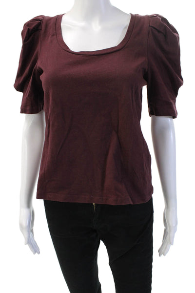 English Factory Womens Brown Square-Neck Short Sleeve Cotton T-Shirt Size XS
