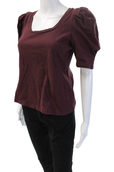 English Factory Womens Brown Square-Neck Short Sleeve Cotton T-Shirt Size XS