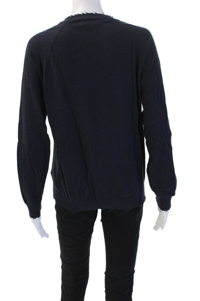 Minnie Rose Unisex Dark Blue V Neck Pullover Cotton Cashmere Long Sleeve Size M