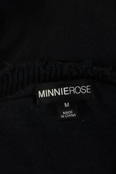 Minnie Rose Unisex Dark Blue V Neck Pullover Cotton Cashmere Long Sleeve Size M