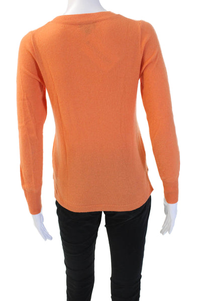 J Crew Women Cashmere Crew Neck Pullover Sweater Orange Long Sleeve Size XS