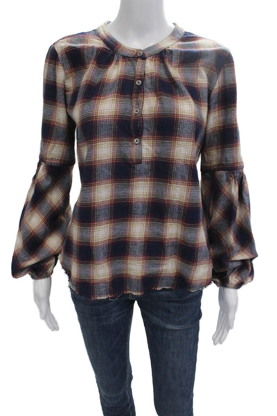 Pharaoh Women Button-Down Plaid Cotton Long Sleeve Top Multicolor Size 1