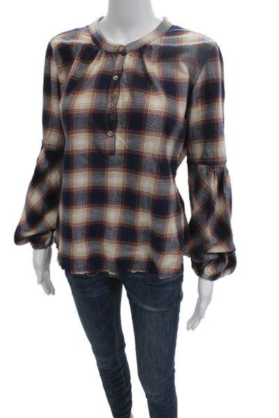 Pharaoh Women Button-Down Plaid Cotton Long Sleeve Top Multicolor Size 1