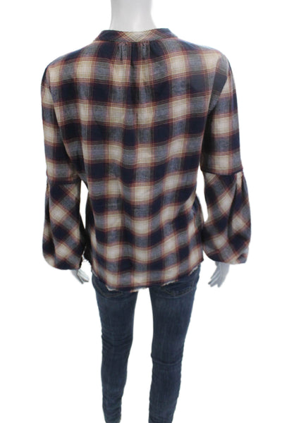 Pharaoh Women Button-Down Plaid Cotton Long Sleeve Top Multicolor Size 1