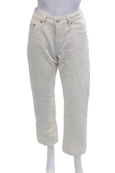 Levi's Mens White Cropped Straight Jeans High Rise Button Cotton Size 24