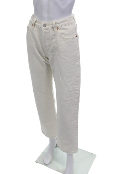 Levi's Mens White Cropped Straight Jeans High Rise Button Cotton Size 24