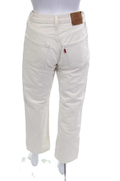 Levi's Mens White Cropped Straight Jeans High Rise Button Cotton Size 24