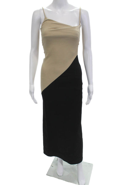 aaizel Women Bodycon Midi Dress Sleeveless Beige Polyester Size XS