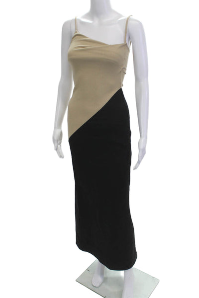 aaizel Women Bodycon Midi Dress Sleeveless Beige Polyester Size XS