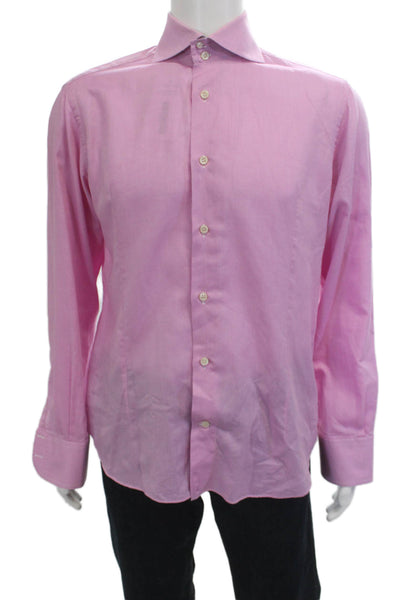 Eredi Pisano Mens Cotton Check Long Sleeve Button-Down Shirt Pink Size 40
