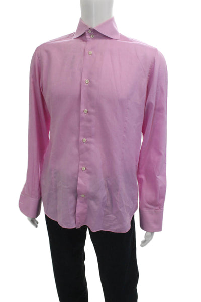 Eredi Pisano Mens Cotton Check Long Sleeve Button-Down Shirt Pink Size 40