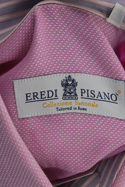 Eredi Pisano Mens Cotton Check Long Sleeve Button-Down Shirt Pink Size 40