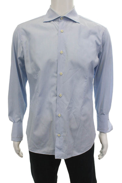 Eredi Pisano Mens Cotton Collared Long Sleeve Button-Down Shirt Blue Size 40